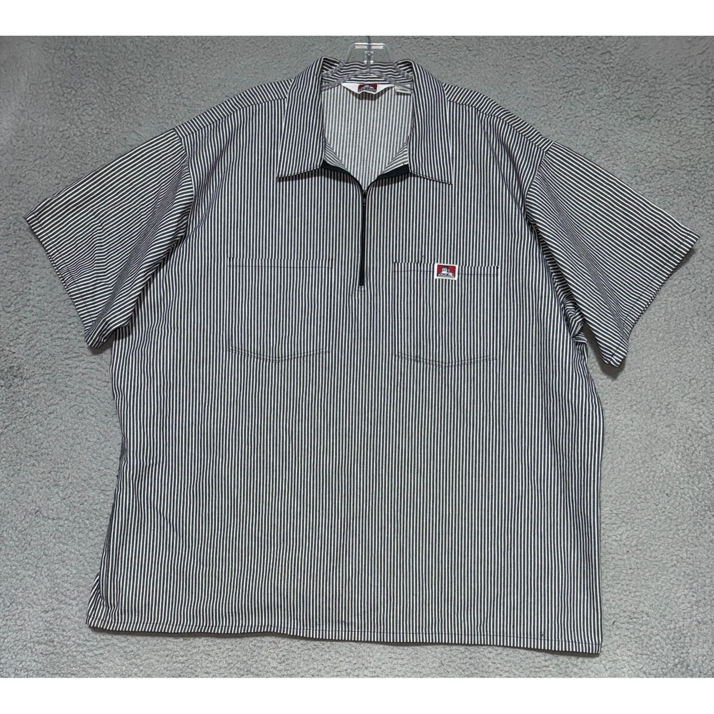 Vintage White label Ben Davis 1/4 Zip Black Hickory Stripe Shirt Mens 3XL